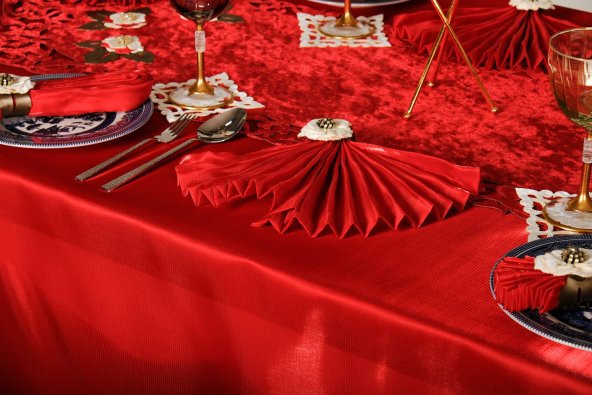 Finezza Mina Kadife Kırmızıya Bordo Sofra Tk. 8 Kşl. 160x230 cm 26 Prç.  - 1234 - 4