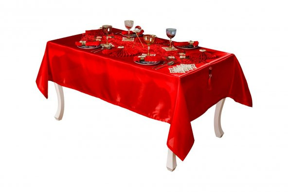 Finezza Mina Kadife Kırmızıya Bordo Sofra Tk. 8 Kşl. 160x230 cm 26 Prç.  - 1234 - 5