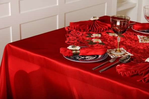 Finezza Mina Kadife Kırmızıya Bordo Sofra Tk. 8 Kşl. 160x230 cm 26 Prç.  - 1234 - 6