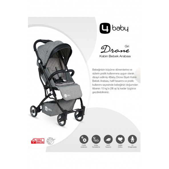 4 Baby AB381 Drone Siyah Kabin Bebek Arabası Gri - 2