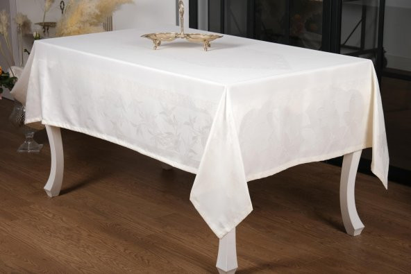 Finezza Çınar Lüx Jakar Bambu Kumaş Krem Masa Örtüsü 160x220 cm  - 1240 - 6