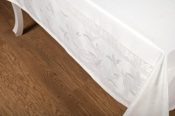 Finezza Çınar Lüx Jakar Bambu Kumaş Krem Masa Örtüsü 160x220 cm  - 1240 - 8