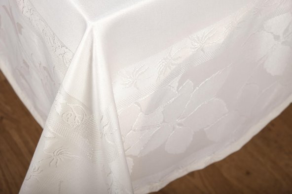Finezza Çınar Lüx Jakar Bambu Kumaş Krem Masa Örtüsü 160x220 cm  - 1240 - 11