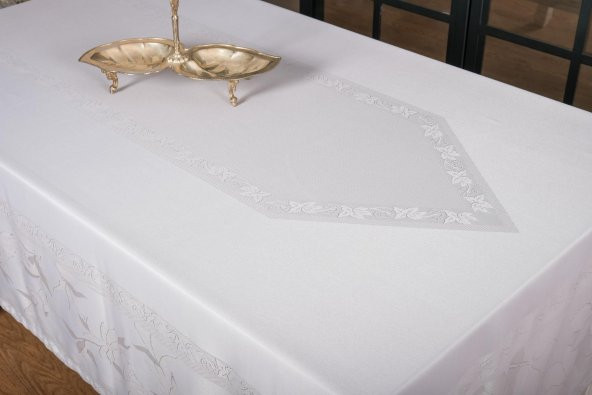 Finezza Çınar Lüx Jakar Bambu Kumaş Gri Masa Örtüsü 160x220 cm  - 1241 - 7