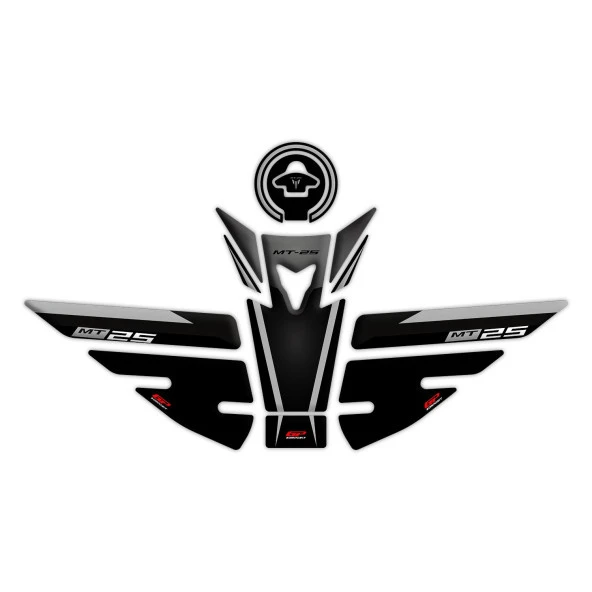 GP Kompozit Yamaha MT-25 2015-2019 Uyumlu Tank Pad Seti Siyah-Gri