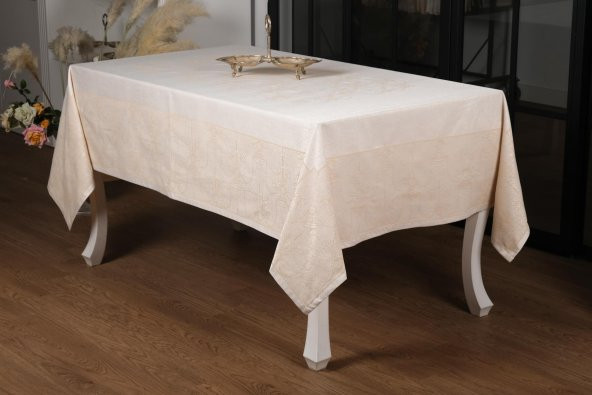 Finezza Ayda Lüx Jakar Polycotton Bej TP Kumaş  Masa Örtüsü 160x220 cm - 1246