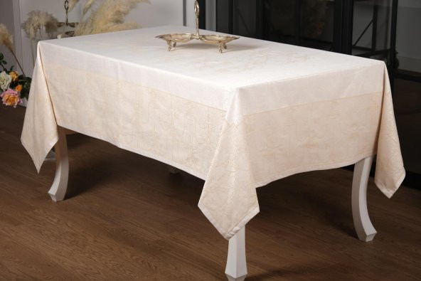 Finezza Ayda Lüx Jakar Polycotton Bej TP Kumaş  Masa Örtüsü 160x220 cm - 1246 - 7