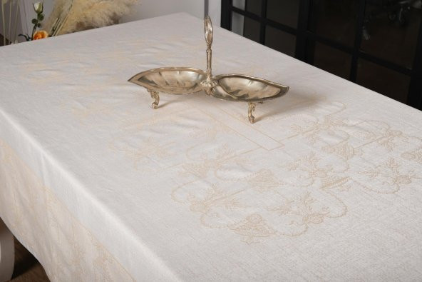 Finezza Ayda Lüx Jakar Polycotton Bej TP Kumaş  Masa Örtüsü 160x220 cm - 1246 - 11