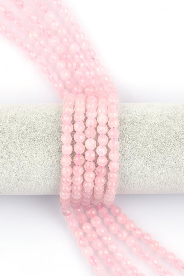 Pembe Kuvars Doğal Taş Dizi 6 mm Fasetli Küre Kesim ürün görseli