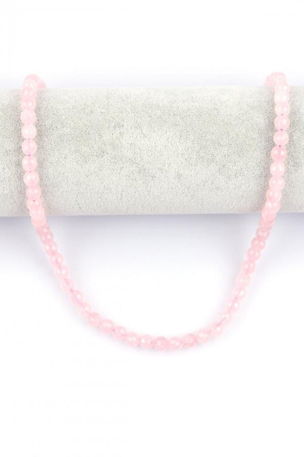 Pembe Kuvars Doğal Taş Dizi 6 mm Fasetli Küre Kesim - Resim 2