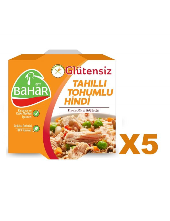 Bahar Glutensiz Tahıllı Tohumlu Hindi Konserve 185 G X 5 Adet