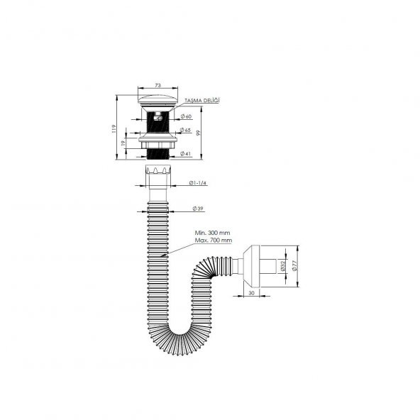 Monavit Seramik Kapaklı Altın Klik Klack Lavabo Süzgeci Ø32 Sifon - 2