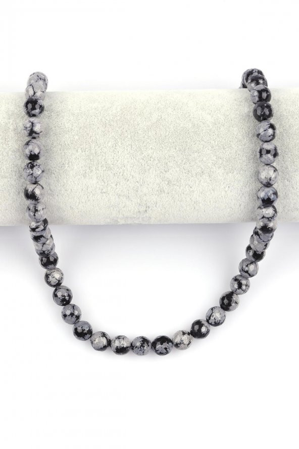 Karlı Obsidyen Doğal Taş Dizi 8 mm Fasetli Küre Kesim - Resim 2