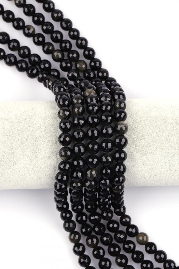 Golden Obsidyen Doğal Taş Dizi 8 mm Fasetli Küre Kesim