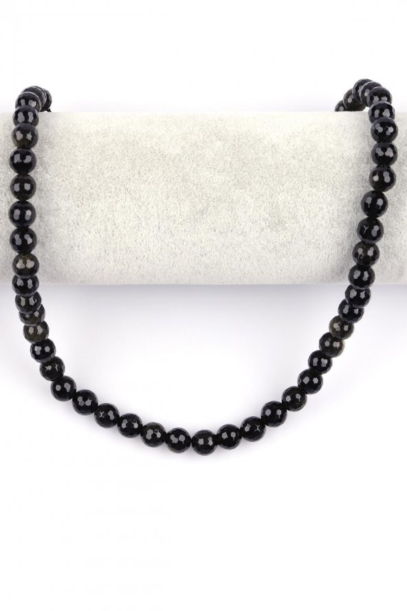 Golden Obsidyen Doğal Taş Dizi 8 mm Fasetli Küre Kesim - Resim 2