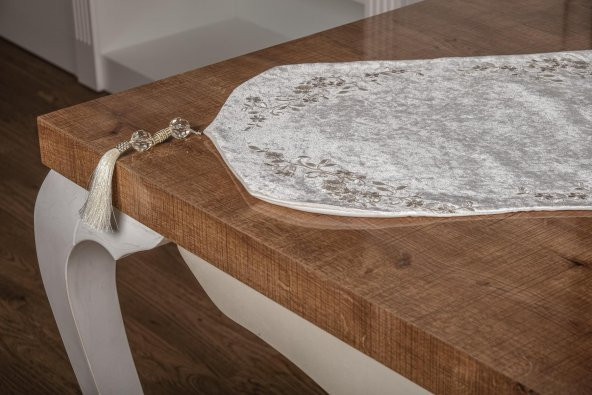 Finezza Ambra Kadife Nakışlı Runnerlı Krem Salon Takımı 4 Parça - 1249 - 3
