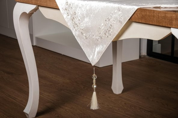Finezza Ambra Kadife Nakışlı Runnerlı Krem Salon Takımı 4 Parça - 1249 - 8