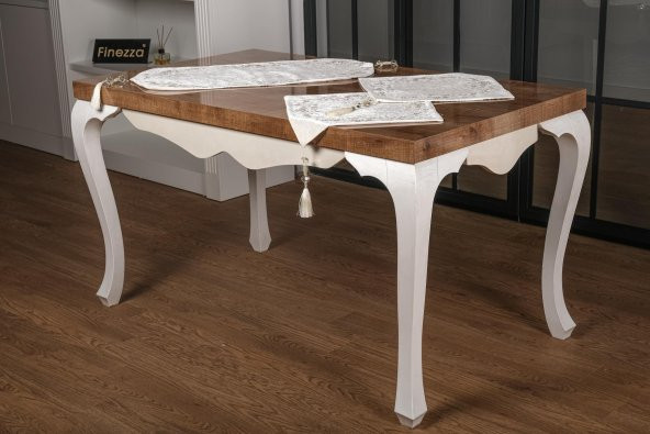 Finezza Ambra Kadife Nakışlı Runnerlı Krem Salon Takımı 4 Parça - 1249