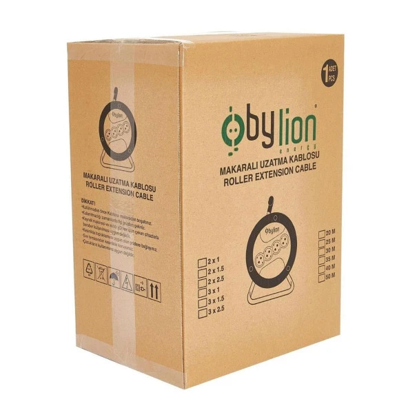 Bylion 20 Metre 3x1.5 mm Seyyar Makaralı Uzatma Kablosu Kapaklı Termal Sigortalı - 6