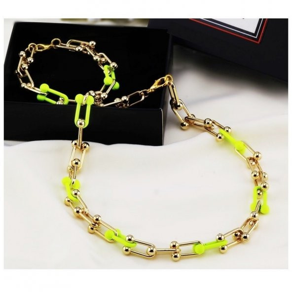 Altın Kaplama & Neon Sarı Kadın İkili Set - 3