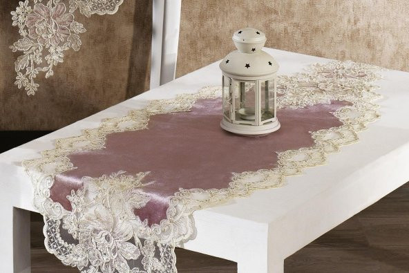 Finezza Beste Kadife Güpürlü Runnerlı Pudra Salon Takımı 5 Parça - 1252 - 3