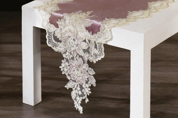 Finezza Beste Kadife Güpürlü Runnerlı Pudra Salon Takımı 5 Parça - 1252 - 4