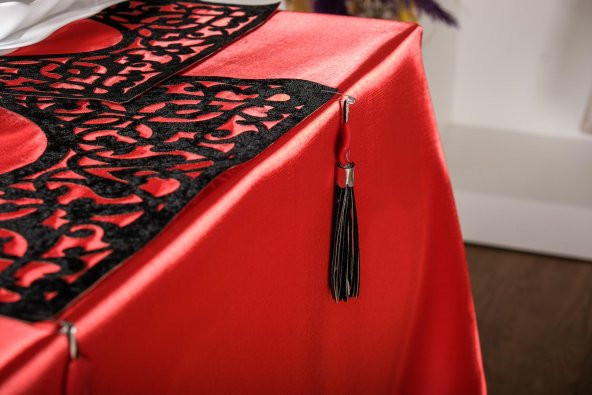 Finezza Asil Kadife Keten Siyah Kırmızı Sofra Takımı 8 kş.160x230 26 Prç. - 1254 - 6
