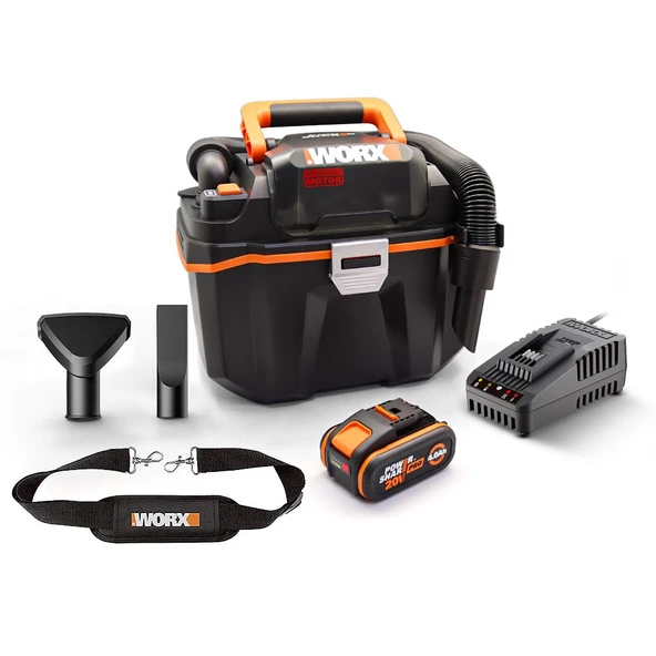 WORX WX031 20Volt 4.0Ah. 200W/16Kpa Li-ion Kömürsüz Flexi Esnek Hortumlu Profesyonel Şarjlı Islak/Kuru Süpürge & Üfleme