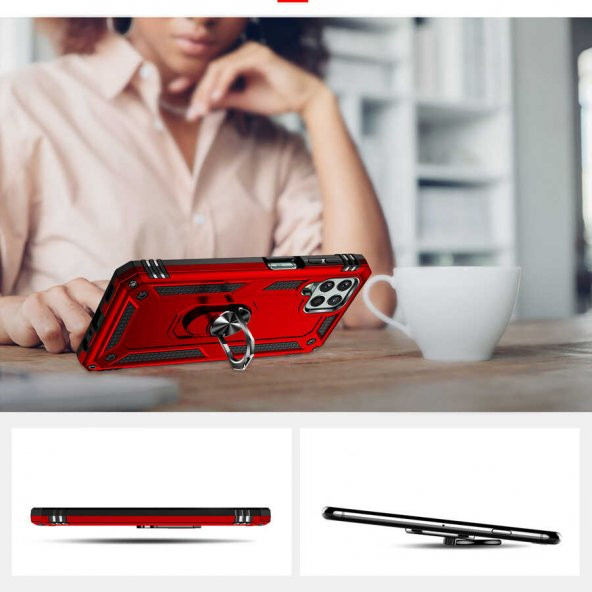 Samsung Galaxy M33 Kılıf Sofya Yüzüklü Standlı Silikon Kılıf - Resim 8