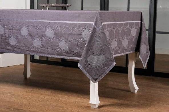 Finezza Aslı Lüx Jakar Polycotton TP Kumaş  Füme Masa Örtüsü 160x300 cm  - 1255 - 7