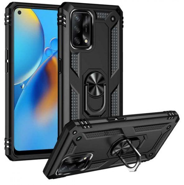 Oppo A55 4G Kılıf Sofya Yüzüklü Standlı Zırhlı Silikon Kılıf