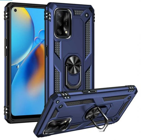 Oppo A55 4G Kılıf Sofya Yüzüklü Standlı Zırhlı Silikon Kılıf - 6