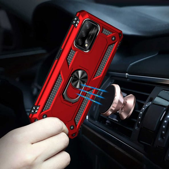 Oppo A55 4G Kılıf Sofya Yüzüklü Standlı Zırhlı Silikon Kılıf - 8