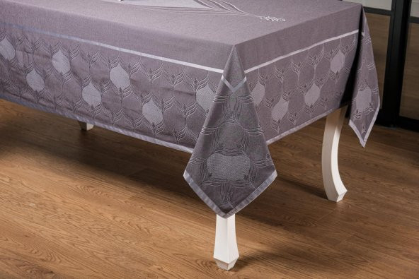 Finezza Aslı Lüx Jakar Polycotton  TPKumaş  Füme Masa Örtüsü 160x220 cm  - 1256 - 7