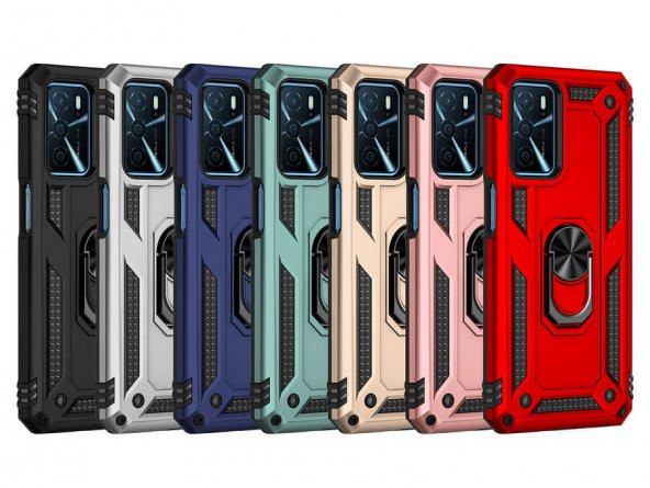 Oppo A55 5G Kılıf Sofya Yüzüklü Standlı Zırhlı Silikon Kılıf - Resim 5