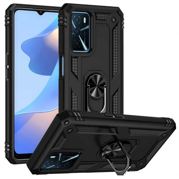 Oppo A16 Kılıf Sofya Yüzüklü Standlı Zırhlı Silikon Kılıf