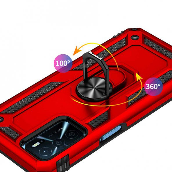 Oppo A16 Kılıf Sofya Yüzüklü Standlı Zırhlı Silikon Kılıf - 7