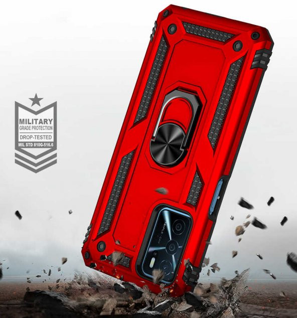 Oppo A16 Kılıf Sofya Yüzüklü Standlı Zırhlı Silikon Kılıf - 9