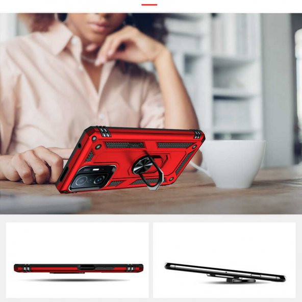 Xiaomi Mi 11T 5G Kılıf Sofya Yüzüklü Standlı Silikon Kılıf - 11