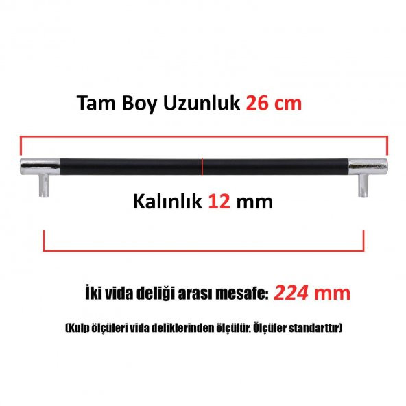 (KROM MAT SİYAH) Çekmece Dolap Kapak Kulpu Kulp 224 mm - 2
