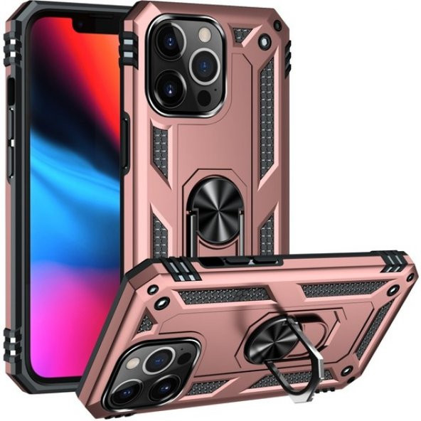 iPhone 13 Pro Max Kılıf Sofya Yüzüklü Standlı Silikon Kılıf - 3