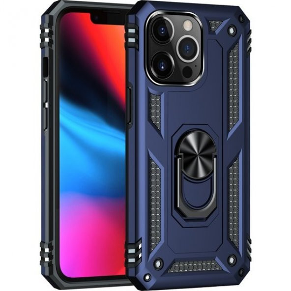 iPhone 13 Pro Kılıf Sofya Yüzüklü Standlı Silikon Kılıf - Resim 4