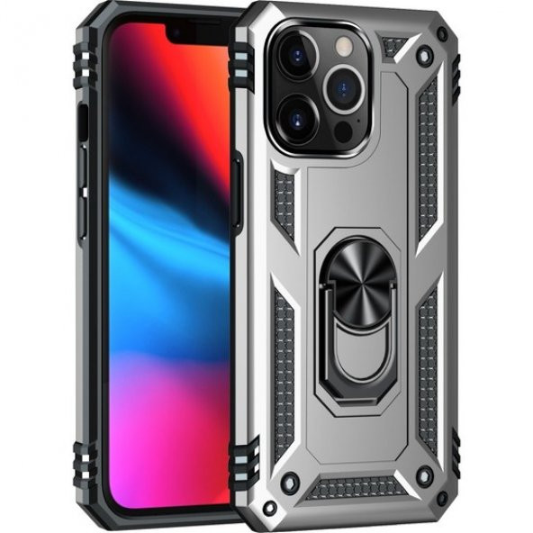 iPhone 13 Pro Kılıf Sofya Yüzüklü Standlı Silikon Kılıf - Resim 6