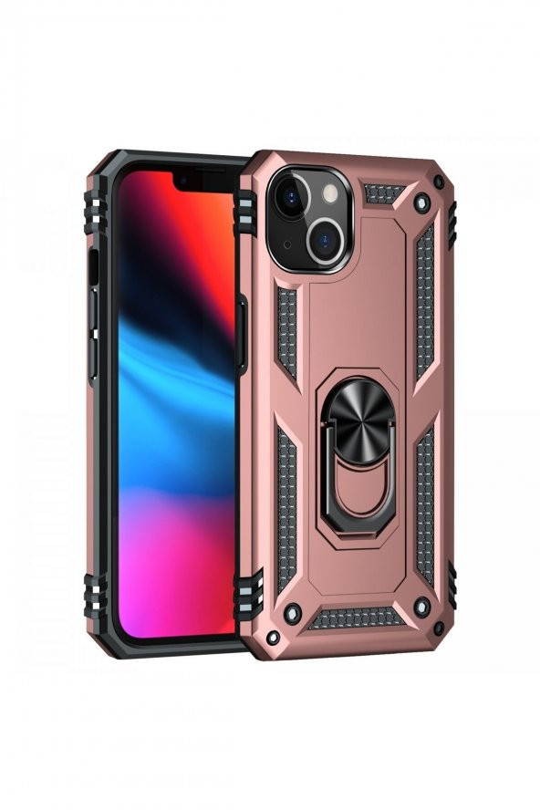 iPhone 13 Kılıf Sofya Yüzüklü Standlı Silikon Kılıf - Resim 4