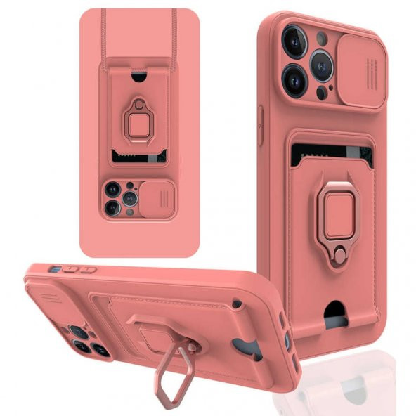 iPhone 13 Pro Max Kılıf Zuma Kartvizit Yüzüklü İpli Silikon Kılıf - 7