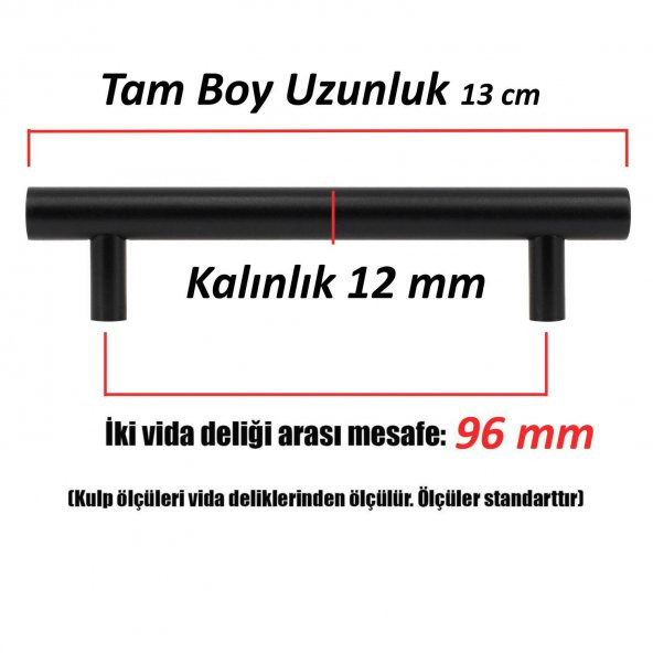 (MAT SİYAH) Çekmece Dolap Kapak Kulpu Kulp 96 mm - 2