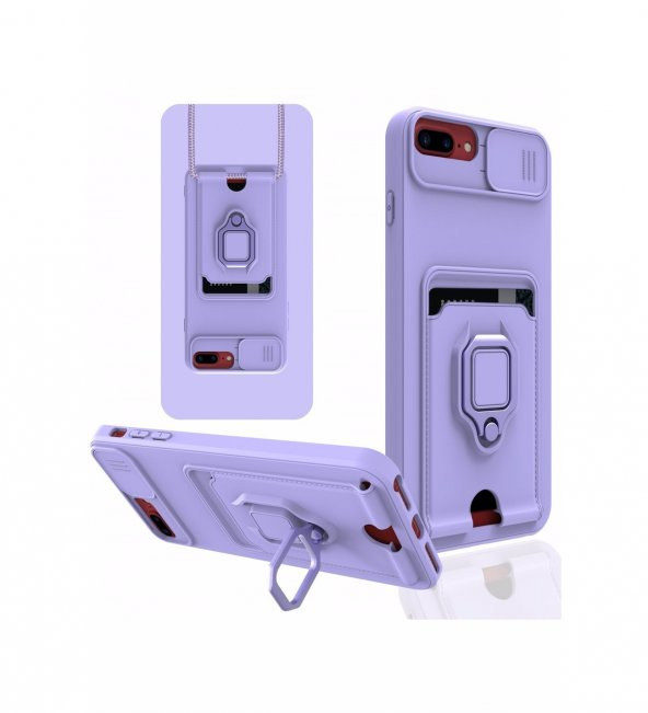 iPhone 7 Plus Kılıf Zuma Kartvizitli Yüzüklü İpli Silikon Kılıf - 5