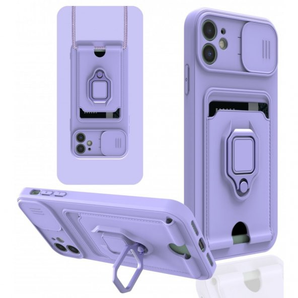 iPhone 12 Kılıf Zuma Kartvizitli Yüzüklü İpli Silikon Kılıf - Resim 3