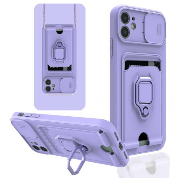 iPhone 11 Kılıf Zuma Kartvizitli Yüzüklü İpli Silikon Kılıf - 3