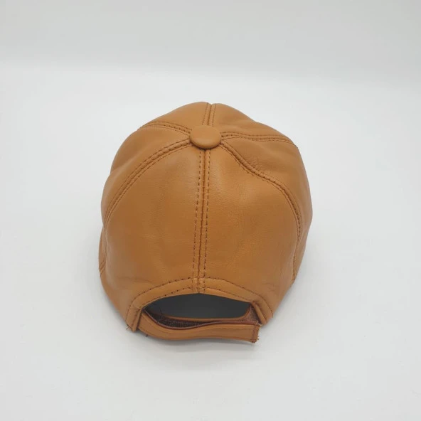 Hardal Renk Deri Unisex Şapka - 3